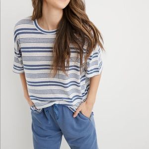 Aerie Breezy Linen Striped Distressed T-shirt